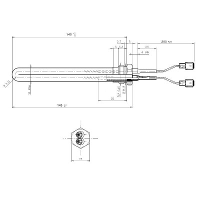 Aizdedze granulu krāsnīm Palladio un citām, kopējais garums 145mm, 250W - Granulu krāsns rezerves daļas