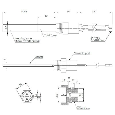 Aizdedze ar melnu kvarca kristālu granulu krāsnīm Karmek One, La Nordica un citām, kopējais garums 126mm, 300W - Granulu krāsns rezerves daļas