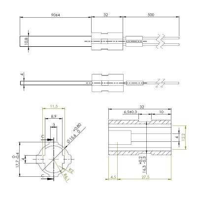Zemsprieguma aizdedze granulu krāsnīm Eco Spar, BURNiT, MCZ, Edilkamin, Lopi un citi, kopējais garums 122mm, 120W līdz 24V - Granulu krāsns rezerves daļas