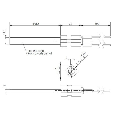 Aizdedze ar melnu kvarca kristālu granulu krāsnīm Eco Spar, BURNiT, Palazzetti, VistaFlame, Whitfield, Lennox un citi, kopējais garums 122mm, 400W - Granulu krāsns rezerves daļas