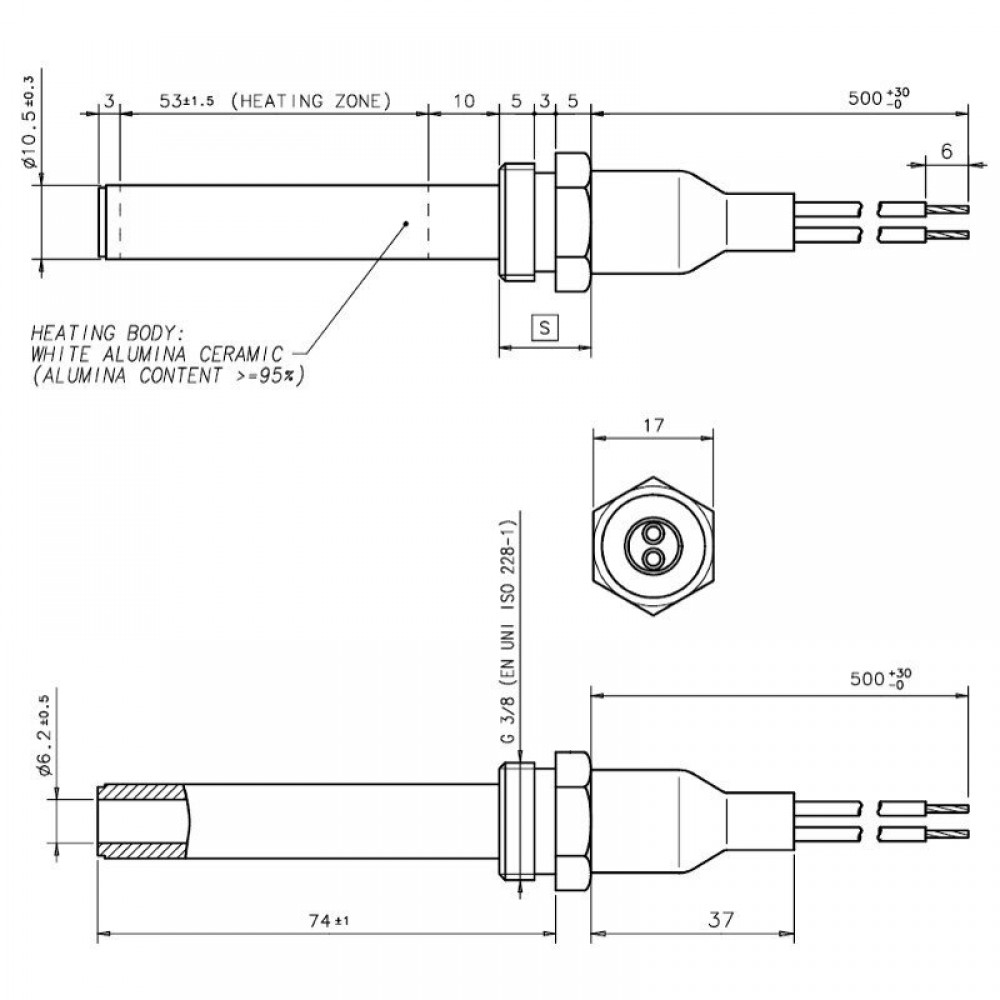 Keramikas aizdedze granulu krāsnīm, kopējais garums 88mm, 250W | Aizdedzes granulu krāsnīm | Granulu krāsns rezerves daļas |