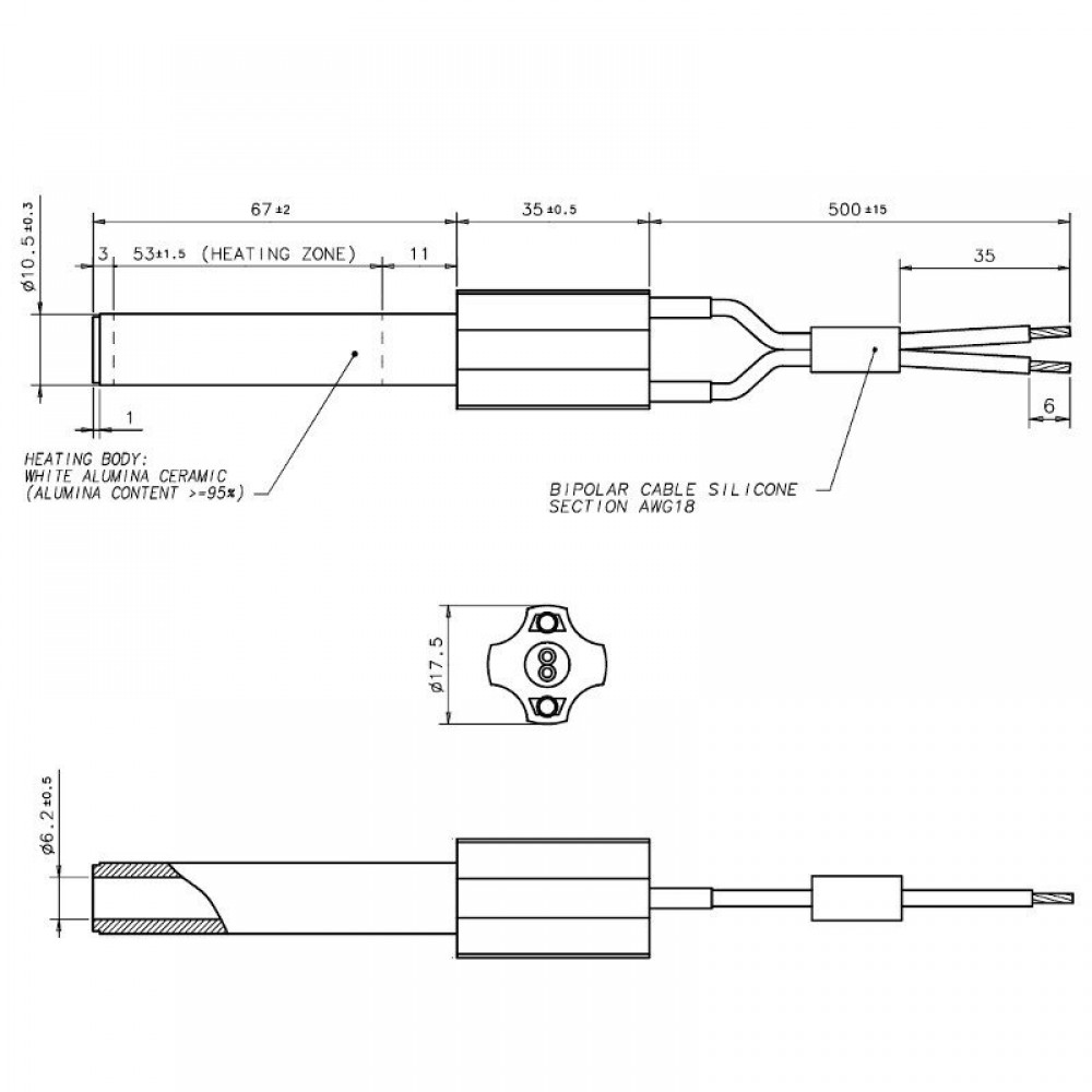 Keramikas aizdedze granulu krāsnīm, kopējais garums 102mm, 250W | Aizdedzes granulu krāsnīm | Granulu krāsns rezerves daļas |