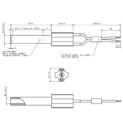 Keramikas aizdedze granulu krāsnīm Eco Spar, BURNiT, Ashley, Adler, AMG, Piazzetta un citi, kopējais garums 102mm, 250W - x2 - Granulu krāsns rezerves daļas