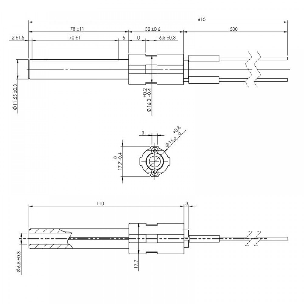 Keramikas aizdedze granulu krāsnīm BURNiT, Palazzetti un citām, kopējais garums 113mm, 260W | Aizdedzes granulu krāsnīm | Granulu krāsns rezerves daļas |