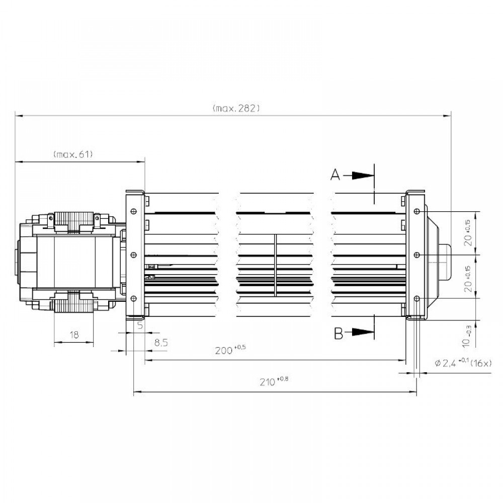 Tangenciālais ventilators EBM granulu krāsnīm La Nordica un citām ar Ø45 mm, plūsma 106 m³/h | Ventilatori un pūtēji | Granulu krāsns daļas |