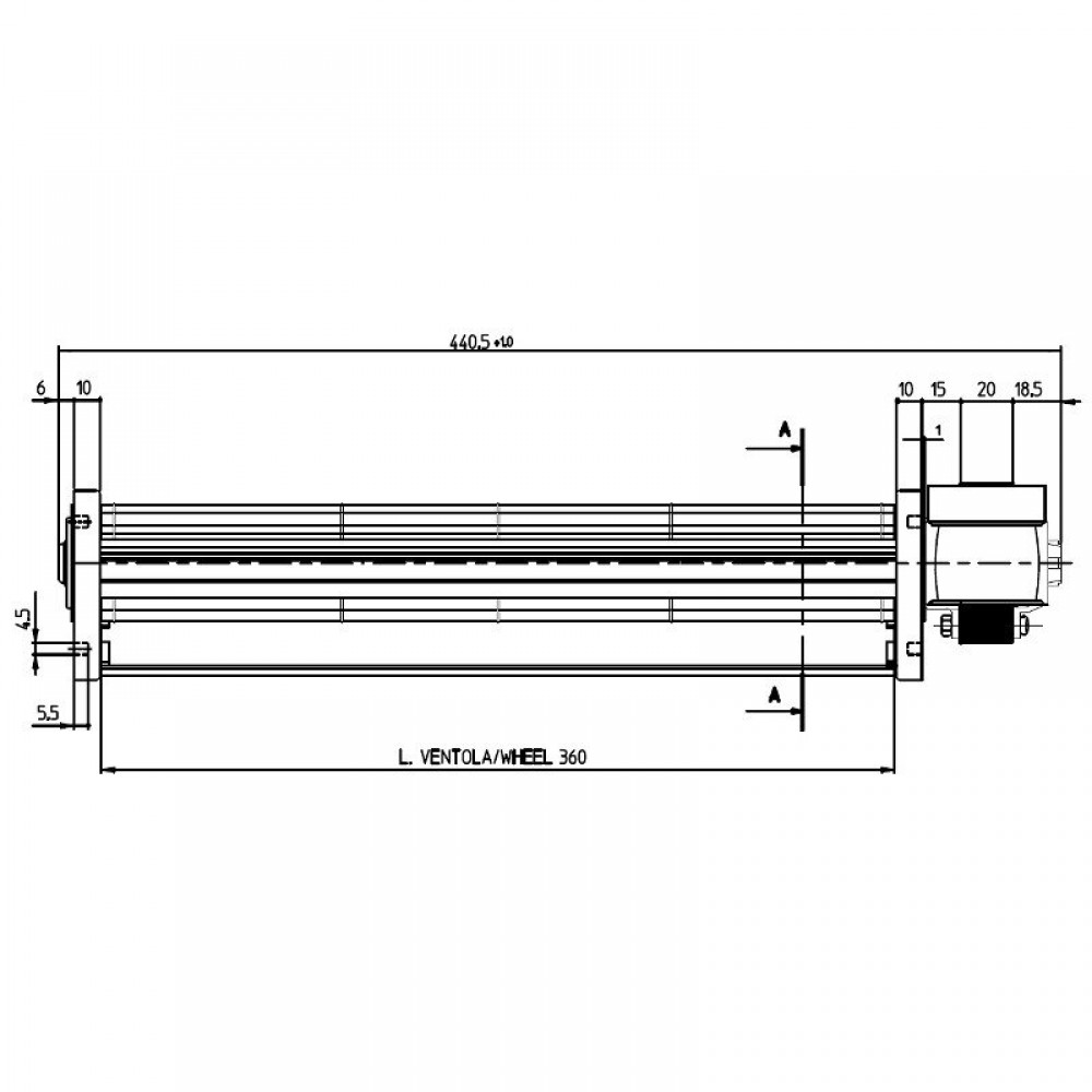Tangenciālais ventilators ar Ø45 mm, plūsma 165 m³/h | Ventilatori un pūtēji | Granulu krāsns daļas |