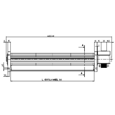 Tangenciālais ventilators granulu kamīniem Sideros un citi, ar Ø45 mm, plūsma 165 m³/h - Ventilatori un pūtēji granulu krāsnīm