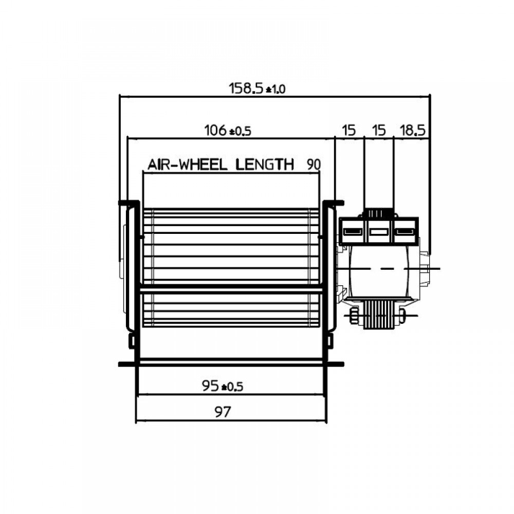 Tangenciālais ventilators ar Ø60 mm, plūsma 70 m³/h | Ventilatori un pūtēji | Granulu krāsns daļas |