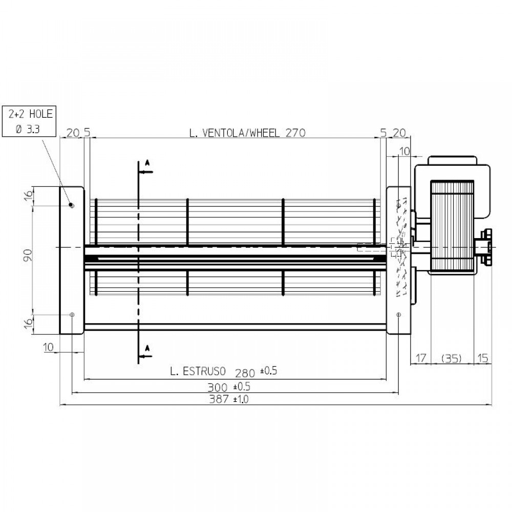 Tangenciālais ventilators ar Ø80 mm, plūsma 305 m³/h | Ventilatori un pūtēji | Granulu krāsns daļas |