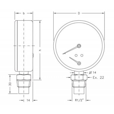 Axial thermomanometer Cewal, Bottom connection - Centrālā apkure