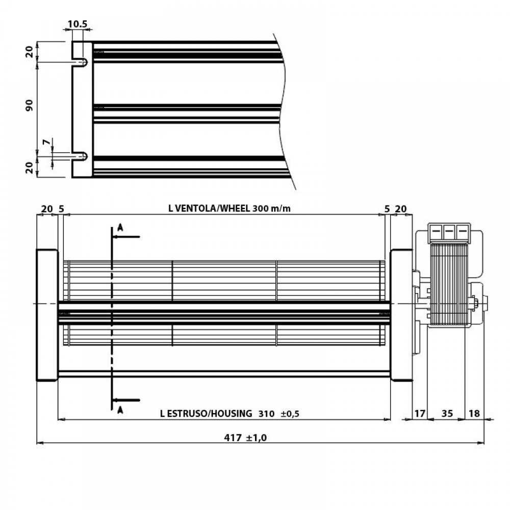 Tangenciālais ventilators ar Ø80 mm, plūsma 250 m³/h | Ventilatori un pūtēji | Granulu krāsns daļas |