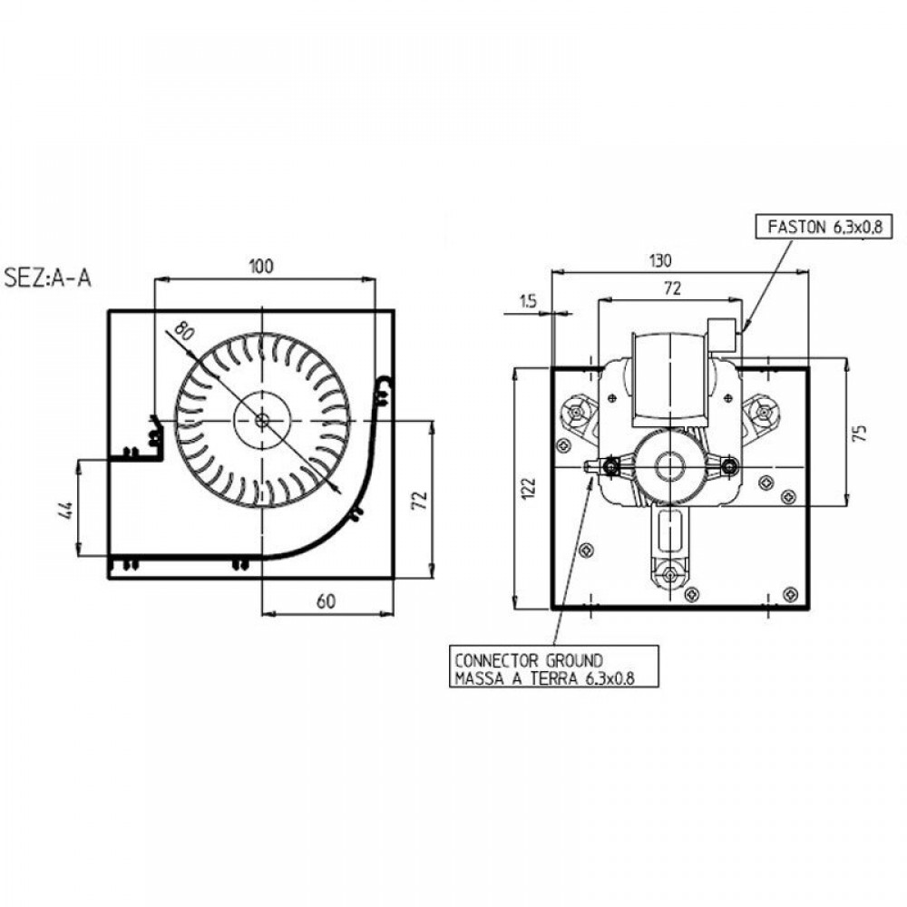 Tangenciālais ventilators ar Ø80 mm, plūsma 250 m³/h | Ventilatori un pūtēji | Granulu krāsns daļas |