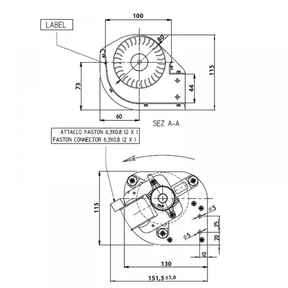 Tangenciālais ventilators ar Ø80 mm, plūsma 175/195 m³/h | Ventilatori un pūtēji | Granulu krāsns daļas |