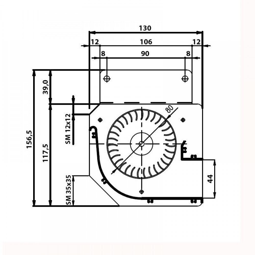 Tangenciālais ventilators Fergas granulu krāsnīm Edilkamin un citām ar Ø80 mm, plūsma 410 m³/h | Ventilatori un pūtēji | Granulu krāsns daļas |
