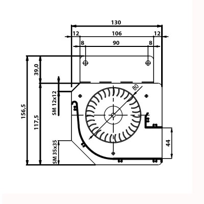 Tangenciālais ventilators Fergas granulu krāsnīm Edilkamin un citām ar Ø80 mm, plūsma 410 m³/h - Ventilatori un pūtēji granulu krāsnīm