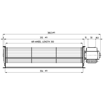 Tangenciālais ventilators Fergas granulu krāsnīm Anselmo Cola, Cadel, Ferroli, La Nordica un citām ar Ø60 mm, plūsma 180 m³/h - Fergas