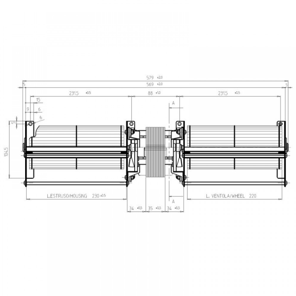Divkāršs šķērsplūsmas ventilators granulu krāsnīm Edilkamin ar Ø80 mm, plūsma 660 m³/h | Ventilatori un pūtēji | Granulu krāsns daļas |