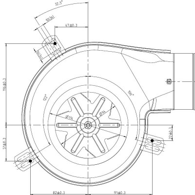 Dūmu nosūcējs EBM granulu krāsnīm Elite, Equation, Ferroli, Karmek One un citiem, Maksimālā gaisa plūsma 165 m³/h - Ventilatori un pūtēji granulu krāsnīm