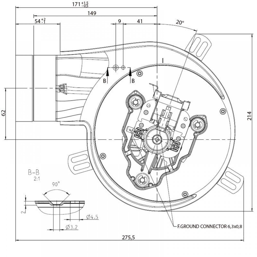 Dūmu nosūcējs EBM granulu krāsnīm Elite, Equation, Ferroli, Karmek One un citiem, Maksimālā gaisa plūsma 165 m³/h | Ventilatori un pūtēji | Granulu krāsns daļas |
