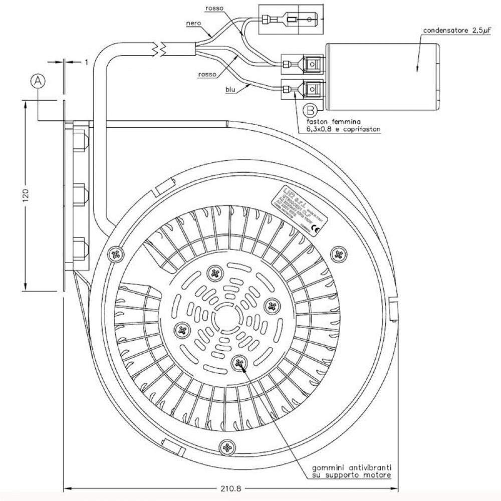 Centrbēdzes ventilators Natalini granulu krāsnīm Eco Spar, Deville, Puros un citiem- Sit Group, plūsma 480 m³/h | Ventilatori un pūtēji | Granulu krāsns daļas |