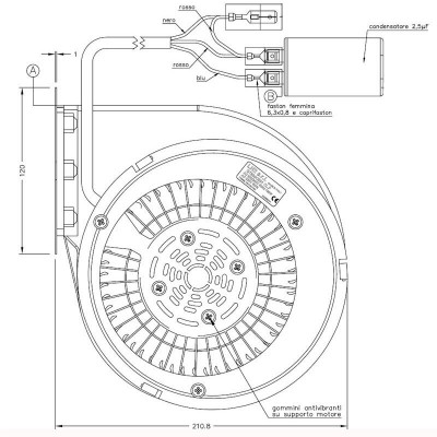Centrbēdzes ventilators Natalini granulu krāsnīm Eco Spar, Deville, Puros un citiem- Sit Group, plūsma 480 m³/h - Ventilatori un pūtēji granulu krāsnīm