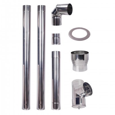 Dūmvada komplekts granulu krāsnij, nerūsējošais tērauds AISI 304, 80-130mm - 80-150mm - Dūmvadi