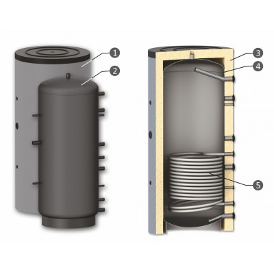 Buffer Tank Sunsystem, Model PR 800, Capacity 800L, One heat exchange coil Vessel - Sunsystem
