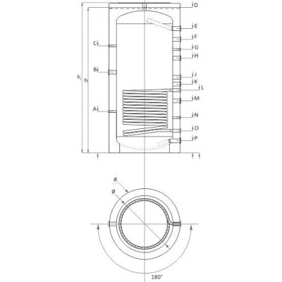 Buffer Tank Sunsystem, Model PR 2000, Capacity 2000L, One heat exchange coil, Industrial Vessel - Sunsystem