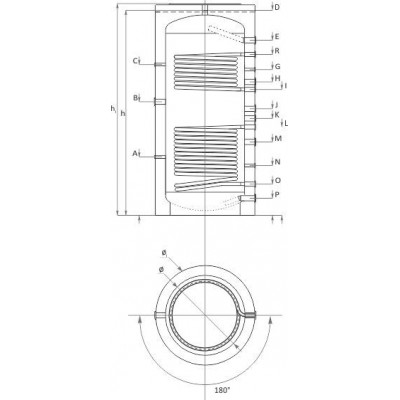 Buffer Tank Sunsystem, Model PR2 800, Capacity 800L, Two heat exchanging coils Vesse; - Sunsystem